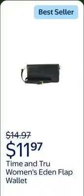 Walmart Time and Tru Women's Eden Flap Wallet, Black offer
