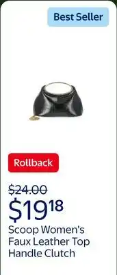 Walmart Scoop Women's Faux Leather Top Handle Clutch, Black offer