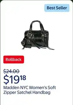 Walmart Madden NYC Women's Soft Zipper Satchel Handbag, Black Shine offer