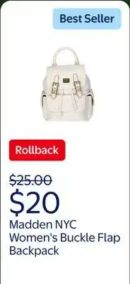 Walmart Madden NYC Women's Buckle Flap Backpack, Cream offer