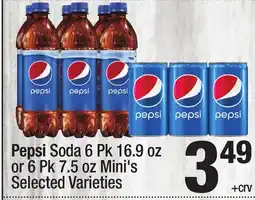 Super King Markets Pepsi Soda 6 Pk 16.9 oz or 6 Pk 7.5 oz Mini's offer