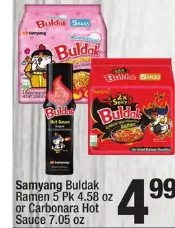 Super King Markets Samyang Buldak Ramen 5 Pk 4.58 oz or Carbonara Hot Sauce 7.05 oz offer