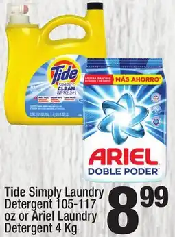 Super King Markets Tide Simply Laundry Detergent 105-117 oz or Ariel Laundry Detergent 4 Kg offer