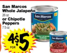 Superior Grocers San Marcos Whole Jalapeño 26 oz. or Chipotle Peppers 7.5 oz offer