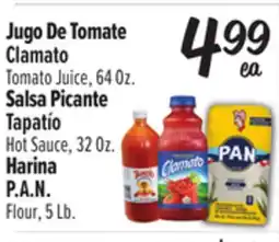 El Super Clamato Tomato Juice, 64 Oz. Tapatío Hot Sauce, 32 Oz. P.A.N. Flour, 5 Lb offer