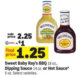 Meijer Sweet Baby Ray's BBQ 18 oz., Dipping Sauce 14 oz. or Hot Sauce offer