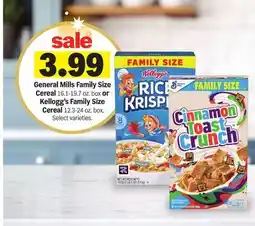 Meijer General Mills Family Size Cereal 16.1-19.7 oz. box or Kellogg's Family Size Cereal 12.3-24 oz. box offer