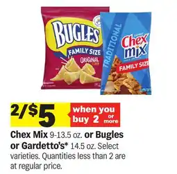 Meijer Chex Mix 9-13.5 oz. or Bugles or Gardetto's 14.5 oz offer