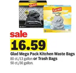 Meijer Glad Mega Pack Kitchen Waste Bags 80 ct./13 gallon or Trash Bags 50 ct./30 gallon offer