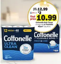 Meijer Cottonelle Bath Tissue 12 mega rolls or Flushable Wipes 8 pk./42 ct offer