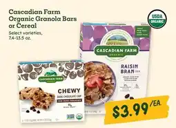 Sprouts Farmers Market Cascadian Farm Organic Granola Bars or Cereal offer