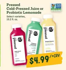 Sprouts Farmers Market Pressed Cold-Pressed Juice or Probiotic Lemonade offer