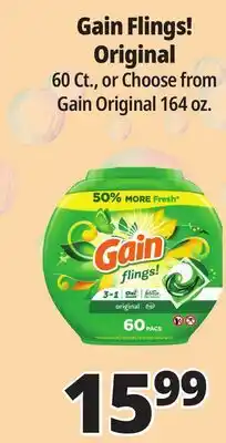 Ocean State Job Lot Gain Flings Oxi Boost and Febreze Original Scent Laundry Detergent Pacs 60 Count offer