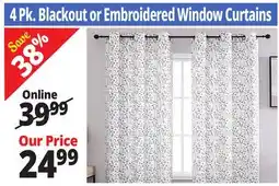Ocean State Job Lot 4 Pk. Blackout or Embroidered Window Curtains offer