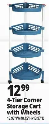 Ocean State Job Lot 4-Tier Corner Storage Cart with Wheels offer
