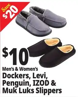 Ocean State Job Lot Men's & Women's Dockers, Levi, Penguin, IZOD & Muk Luks Slippers offer