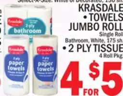 C Town KRASDALE TOWELS JUMBO ROLL, 2 PLY TISSUE 4 Roll Pkg offer