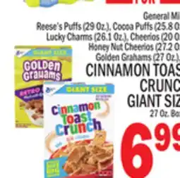 C Town GENERAL MILLS CINNAMON TOAST CRUNCH GIANT SIZE 27 Oz. Boxes offer