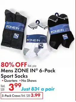 Boscov's Mens ZONE IN 6-Pack Sport Socks offer