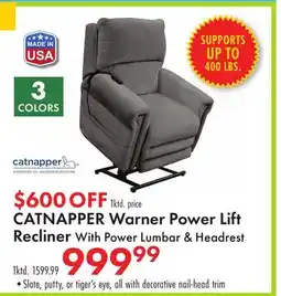 Boscov's CATNAPPER Warner Power Lift Recliner offer