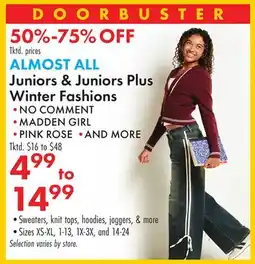 Boscov's ALL Juniors & Juniors Plus Winter Fashions offer
