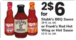 ACME Stubb's BBQ Sauce 18 fl. oz. btl. or Frank's Red Hot Wing or Hot Sauce 12 fl. oz. btl offer