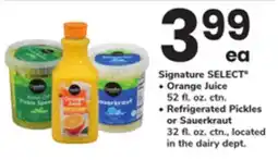 ACME Signature SELECT Orange Juice 52 fl. oz. ctn., Refrigerated Pickles or Sauerkraut 32 fl. oz. ctn offer