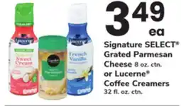 ACME Signature SELECT Grated Parmesan Cheese 8 oz. ctn. or Lucerne Coffee Creamers 32 fl. oz. ctn offer