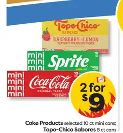 Weis Markets Coke Products selected 10 ct mini cans Topo-Chico Sabores 8 ct cans offer