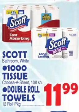 Bravo Supermarkets SCOTT 1000 TISSUE, DOUBLE ROLL TOWELS offer