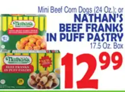 Bravo Supermarkets NATHAN'S BEEF FRANKS IN PUFF PASTRY 17.5 Oz. Box offer