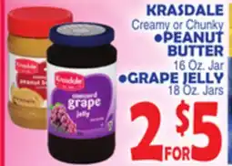Bravo Supermarkets KRASDALE Creamy or Chunky •PEANUT BUTTER 16 Oz. Jar •GRAPE JELLY 18 Oz. Jars offer