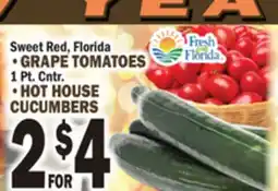 Bravo Supermarkets FRESH FROM FLORIDA GRAPE TOMATOES 1 Pt. Cntr. HOT HOUSE CUCUMBERS offer