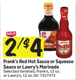 Stop&Shop Frank's Red Hot Sauce or Squeeze Sauce or Lawry's Marinade offer