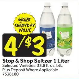Stop&Shop Stop & Shop Seltzer 1 Liter offer