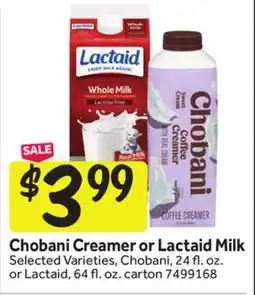 Stop&Shop Chobani Creamer or Lactaid Milk offer