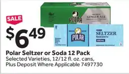Stop&Shop Polar Seltzer or Soda 12 Pack offer