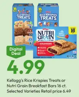 Stater Bros Kellogg's Rice Krispies Treats or Nutri Grain Breakfast Bars offer