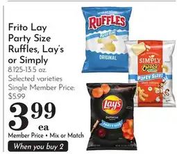 Pavilions Frito Lay Party Size Ruffles, Lay's or Simply offer