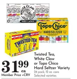 Pavilions Twisted Tea, White Claw or Topo Chico Hard Seltzer Variety offer