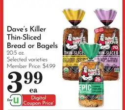 Pavilions Dave's Killer Thin-Sliced Bread or Bagels offer