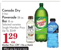 Pavilions Canada Dry 2 liter Powerade 28 oz. Bai 18 oz. Selected offer