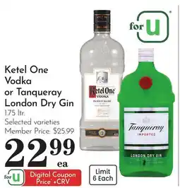 Pavilions Ketel One Vodka or Tanqueray London Dry Gin offer