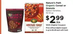 Ralphs Nature's Path Organic Cereal or Granola offer