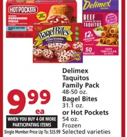 Vons Delimex Taquitos Family Pack 48-50 oz. Bagel Bites 31.1 oz. or Hot Pockets 54 oz offer