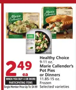 Vons Healthy Choice 9-11 oz. Marie Callender's Pot Pies or Dinners 11.85-15 oz offer