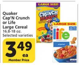Vons Quaker Cap'N Crunch or Life Large Cereal offer