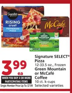 Vons Signature SELECT Pizza 12-33.5 oz., Frozen Green Mountain or McCafé Coffee 10 ct. k-cups offer