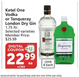 Vons Ketel One Vodka or Tanqueray London Dry Gin offer