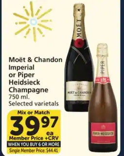Vons Moët & Chandon Imperial or Piper Heidsieck Champagne offer